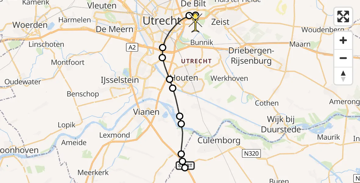 Routekaart van de vlucht: Lifeliner 3 naar Universitair Medisch Centrum Utrecht, Hoofddijk