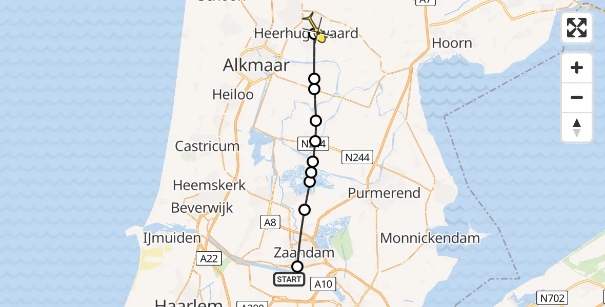 Routekaart van de vlucht: Lifeliner 1 naar Heerhugowaard, Elbaweg