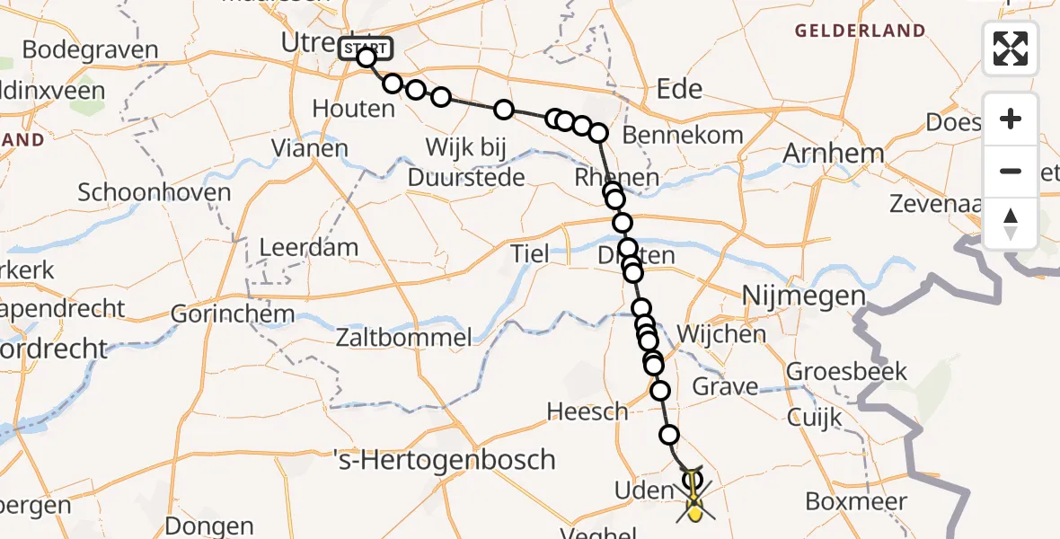 Routekaart van de vlucht: Lifeliner 3 naar Vliegbasis Volkel, Vagantenpad