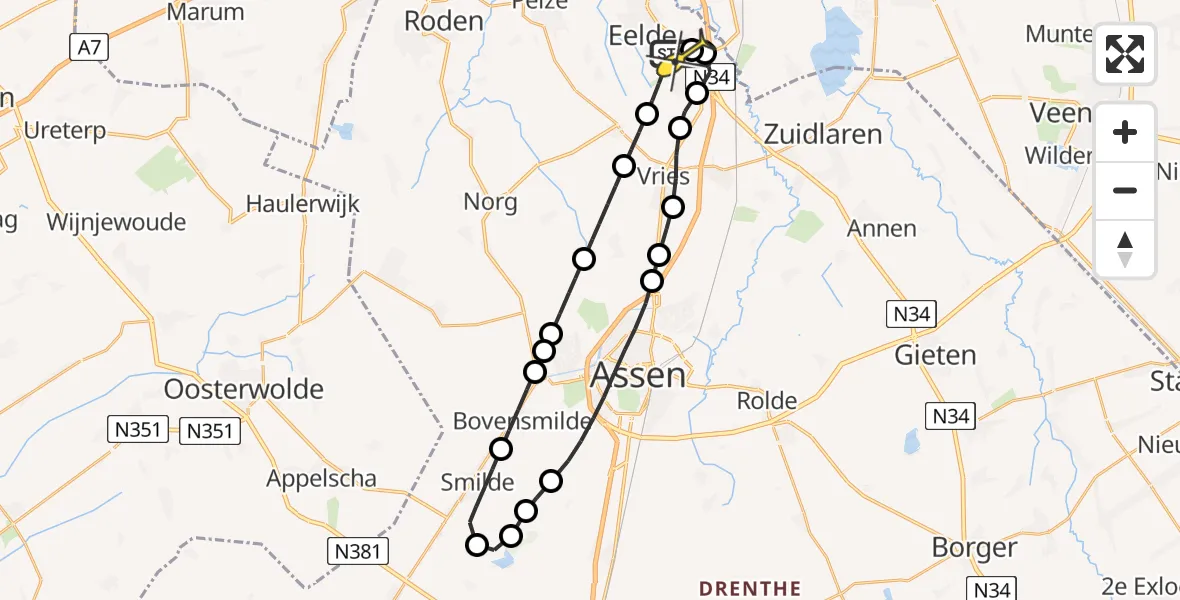 Routekaart van de vlucht: Lifeliner 4 naar Groningen Airport Eelde, Homsteeg