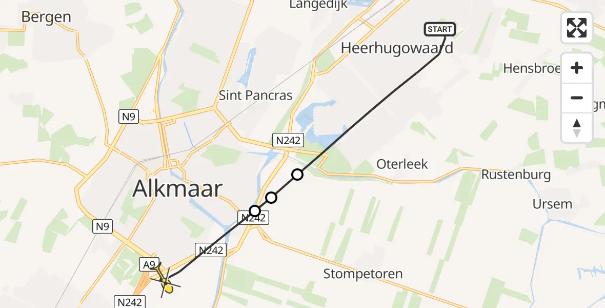 Routekaart van de vlucht: Lifeliner 1 naar Alkmaar, Moutmolen