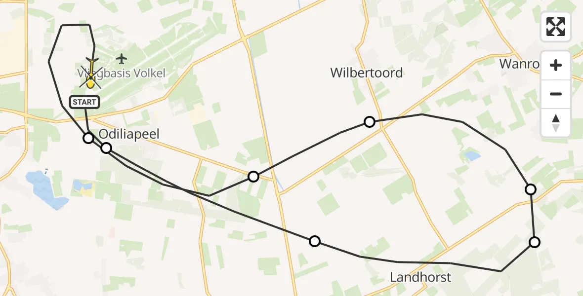 Routekaart van de vlucht: Lifeliner 3 naar Vliegbasis Volkel, Houtduiflaan