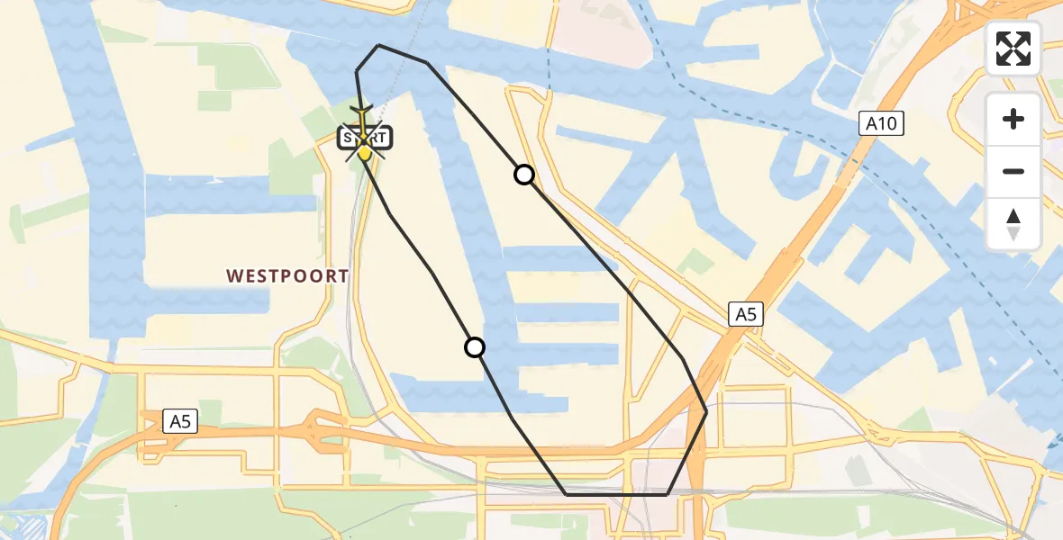 Routekaart van de vlucht: Lifeliner 1 naar Amsterdam Heliport, Corsicaweg