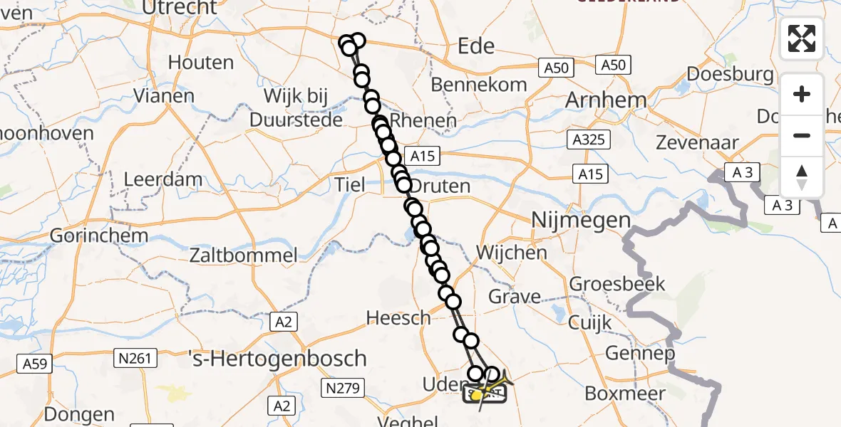 Routekaart van de vlucht: Lifeliner 3 naar Vliegbasis Volkel, Laagerfseweg