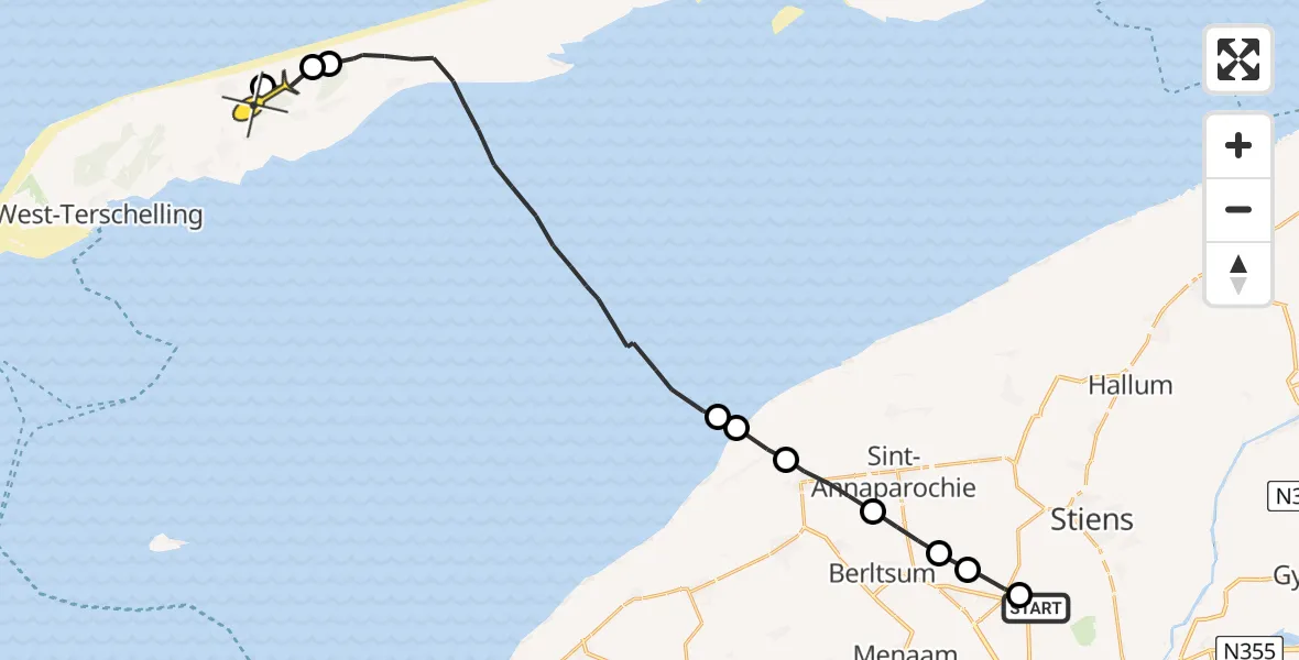 Routekaart van de vlucht: Ambulanceheli naar Formerum, Hogerhuisdyk