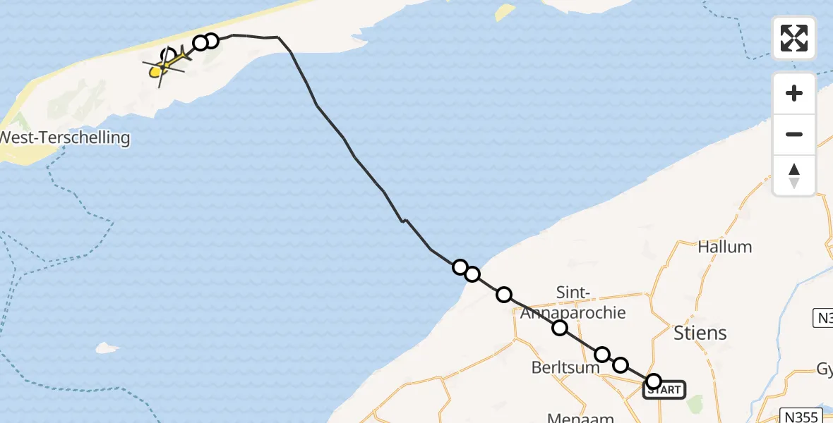 Routekaart van de vlucht: Ambulancehelikopter naar Formerum, Hogerhuisdyk