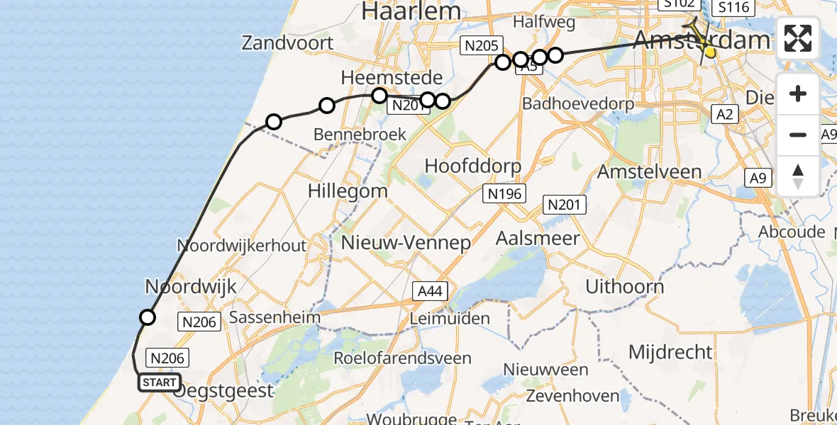 Routekaart van de vlucht: Lifeliner 1 naar Amsterdam, Cantineweg