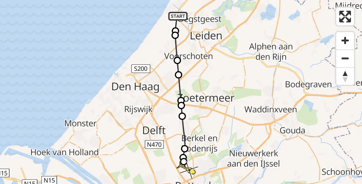 Routekaart van de vlucht: Lifeliner 2 naar Rotterdam The Hague Airport, Ons Genoegen