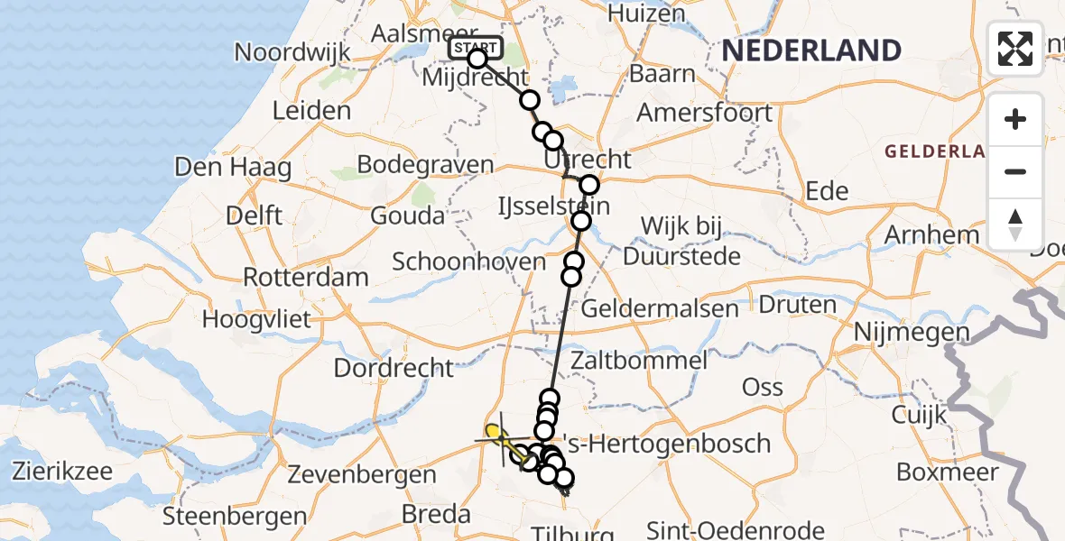 Routekaart van de vlucht: Politieheli naar Waspik, Middenweg