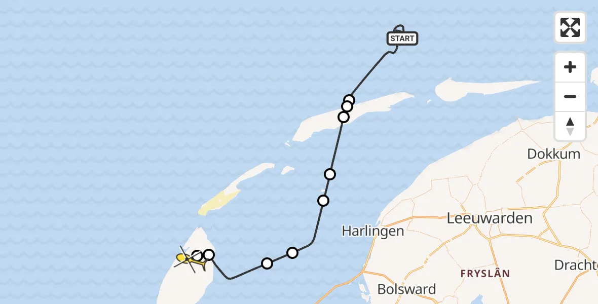 Routekaart van de vlucht: Politieheli naar Texel International Airport, Postweg