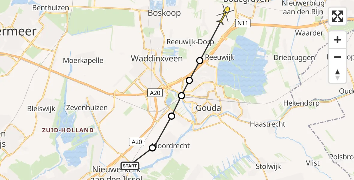 Routekaart van de vlucht: Politiehelikopter naar Bodegraven, Vierde Tochtweg