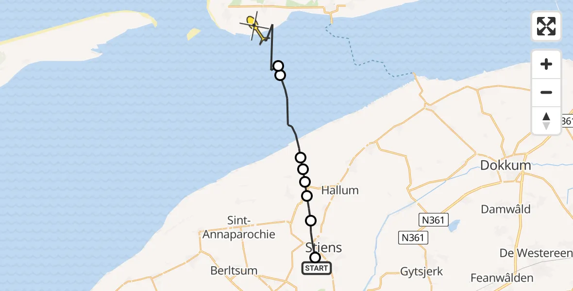 Routekaart van de vlucht: Ambulancehelikopter naar Ballum, Bûtenskilwei