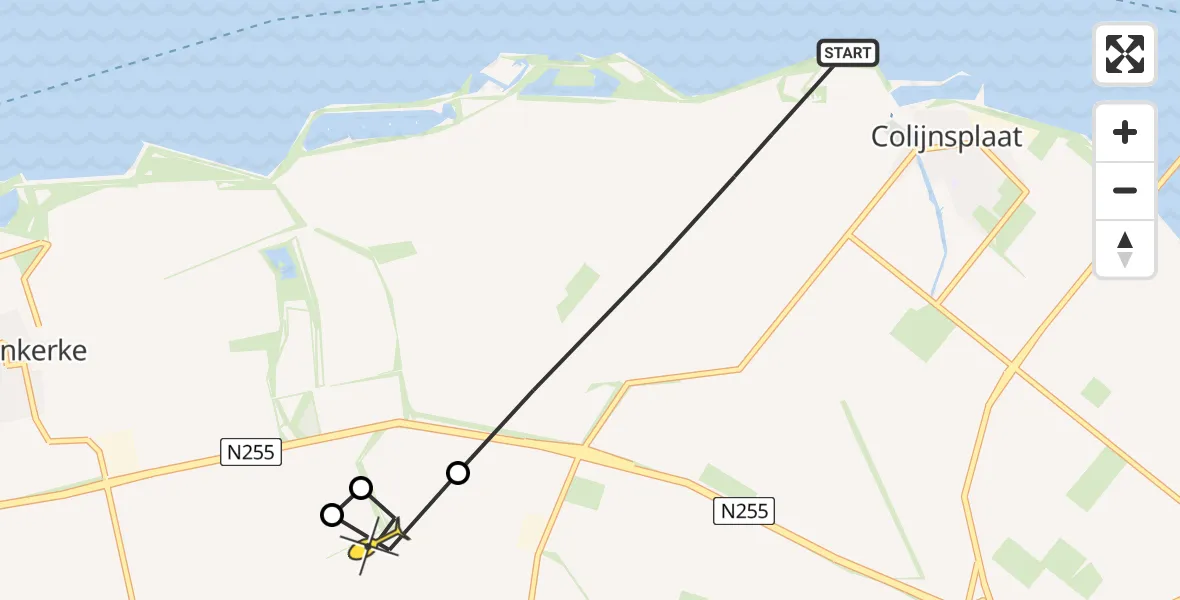 Routekaart van de vlucht: Lifeliner 2 naar Kortgene, Noordlangeweg