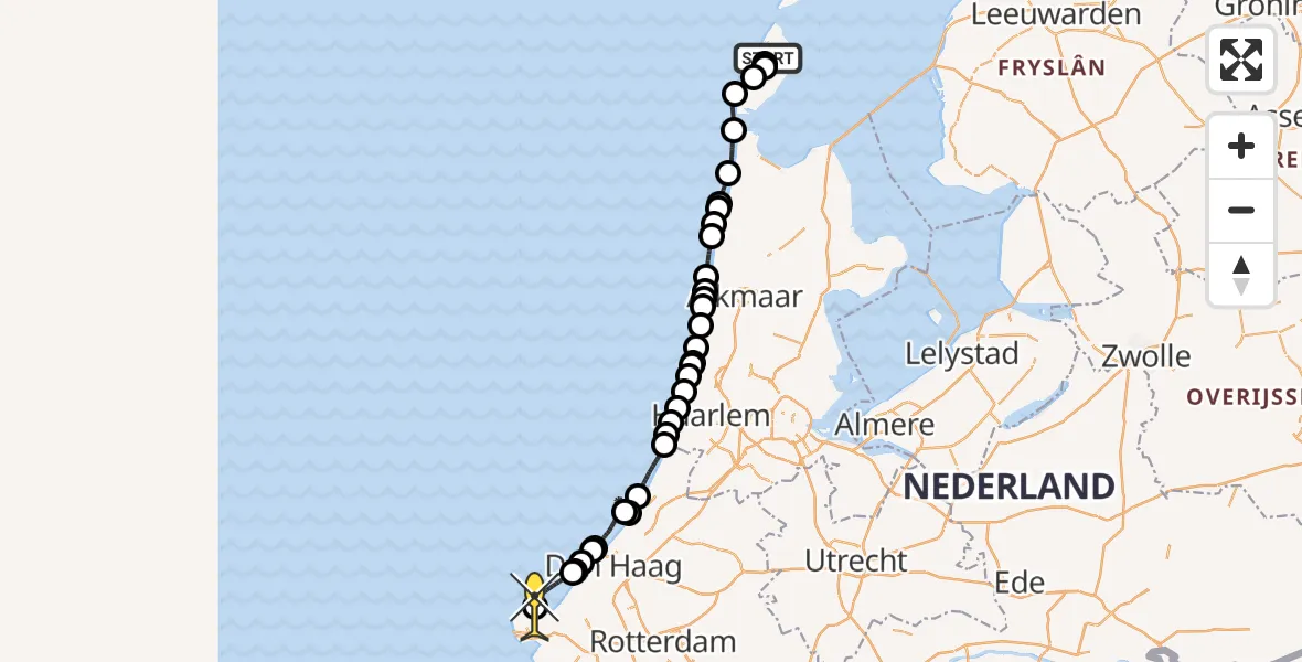 Routekaart van de vlucht: Politieheli naar Hoek van Holland, Postweg