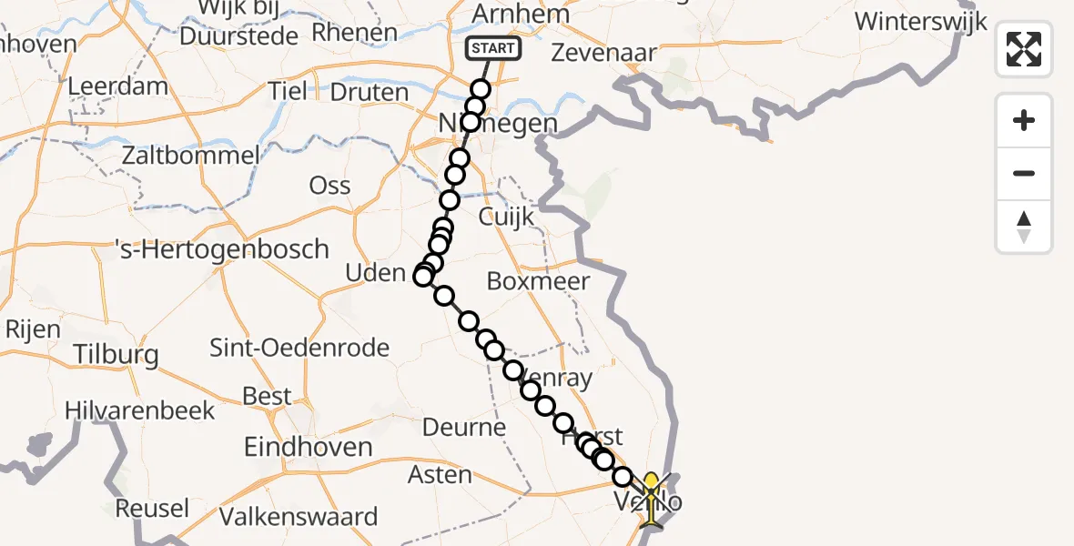 Routekaart van de vlucht: Lifeliner 3 naar Venlo, Romeins Lint Oost