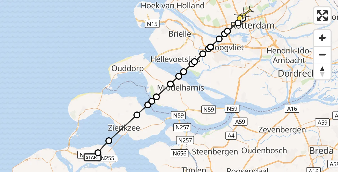 Routekaart van de vlucht: Lifeliner 2 naar Rotterdam The Hague Airport, Prinsendijk