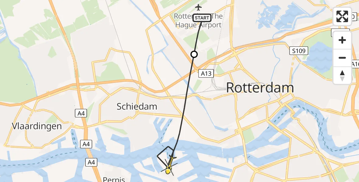 Routekaart van de vlucht: Lifeliner 2 naar Rotterdam, Deelenpad