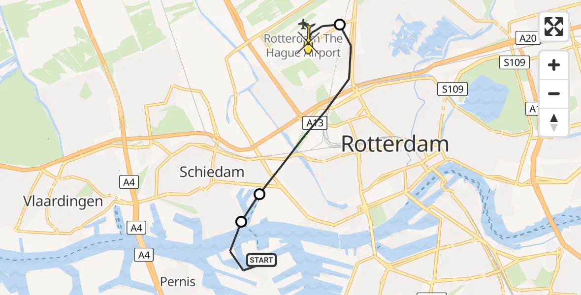 Routekaart van de vlucht: Lifeliner 2 naar Rotterdam The Hague Airport, Quarantaineweg