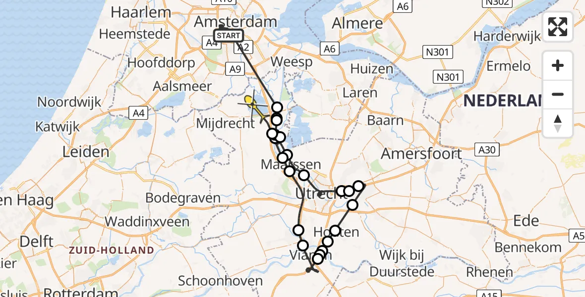 Routekaart van de vlucht: Politieheli naar Vinkeveen, Baarsjesweg