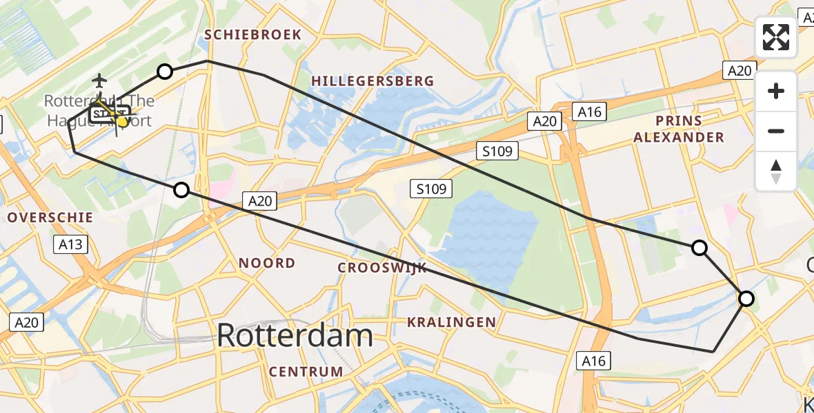 Routekaart van de vlucht: Lifeliner 2 naar Rotterdam The Hague Airport, Tegelplaats