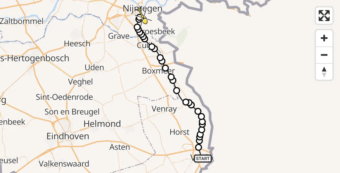 Routekaart van de vlucht: Lifeliner 3 naar Radboud Universitair Medisch Centrum, Venrayseweg