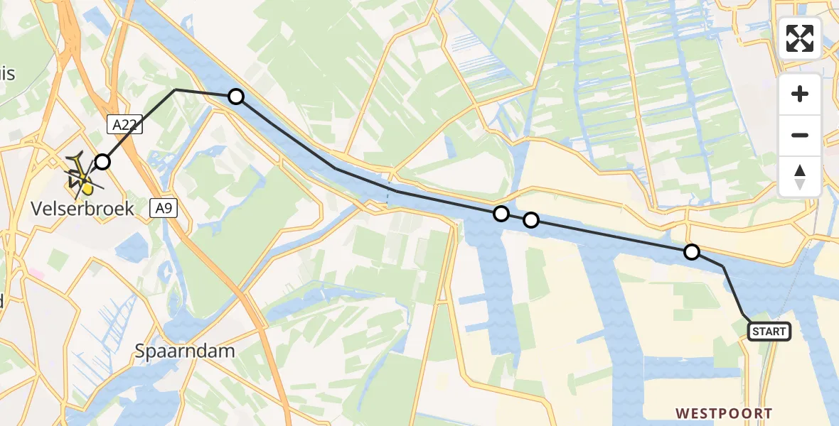 Routekaart van de vlucht: Lifeliner 1 naar Velserbroek, Stromboliweg