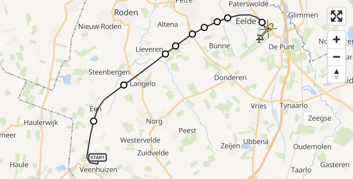 Routekaart van de vlucht: Lifeliner 4 naar Groningen Airport Eelde, Generaal van den Boschweg