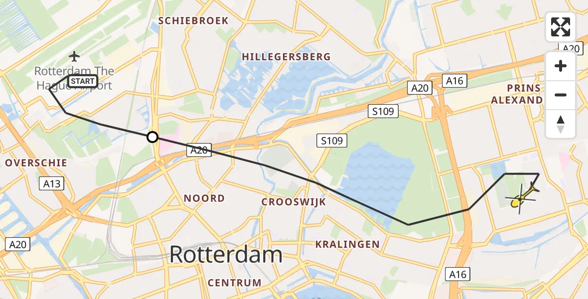 Routekaart van de vlucht: Lifeliner 2 naar Rotterdam, Ypenburgstraat