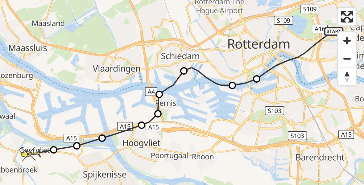 Routekaart van de vlucht: Lifeliner 2 naar Geervliet, Leendert Butterstraat