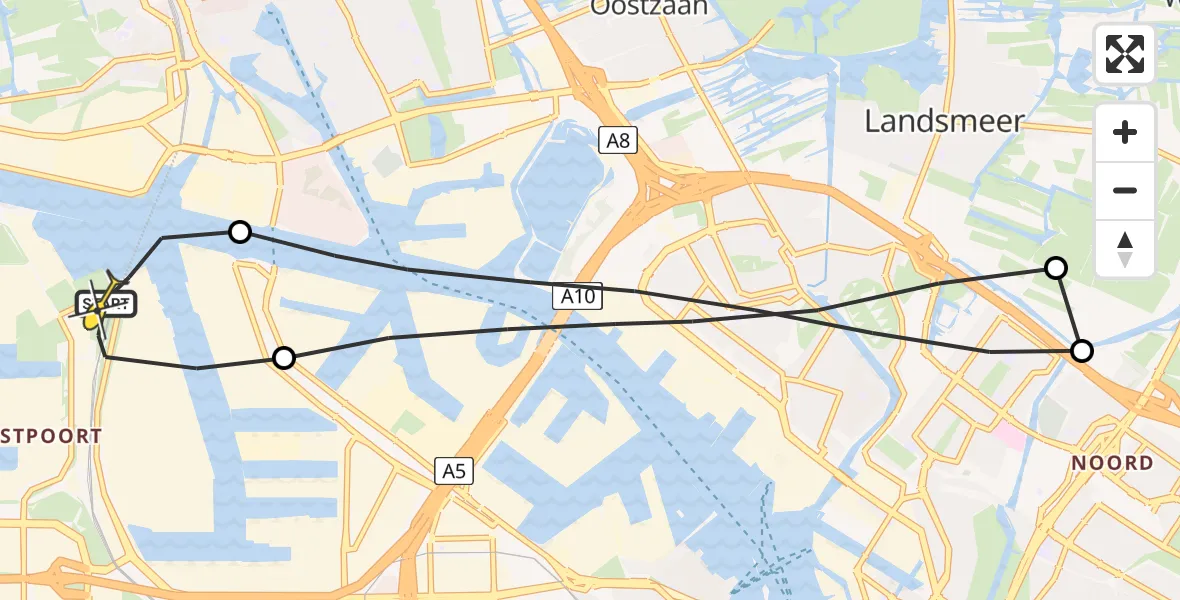 Routekaart van de vlucht: Lifeliner 1 naar Amsterdam Heliport, Kompasweg