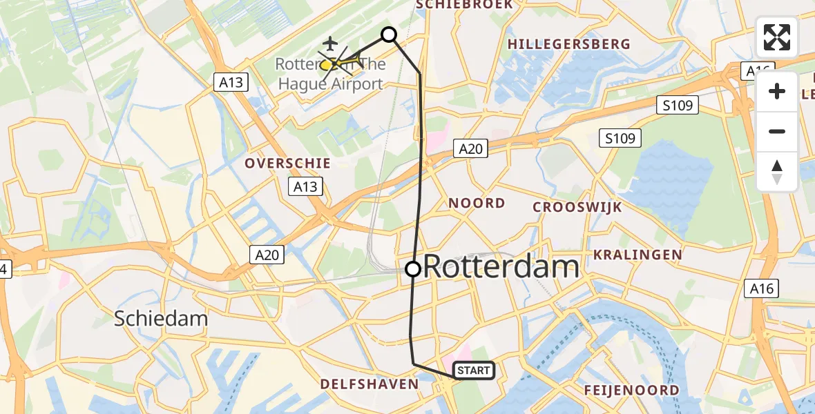 Routekaart van de vlucht: Lifeliner 2 naar Rotterdam The Hague Airport, De Vliegerstraat