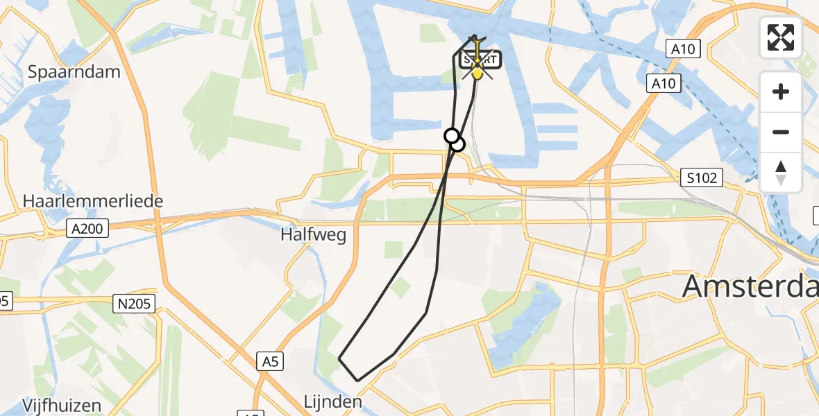 Routekaart van de vlucht: Lifeliner 1 naar Amsterdam Heliport, Australiëhavenweg