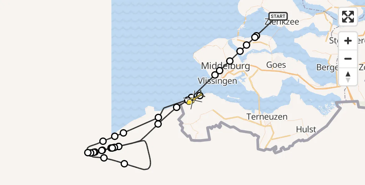 Routekaart van de vlucht: Politieheli naar Nieuwvliet, Boerenweg