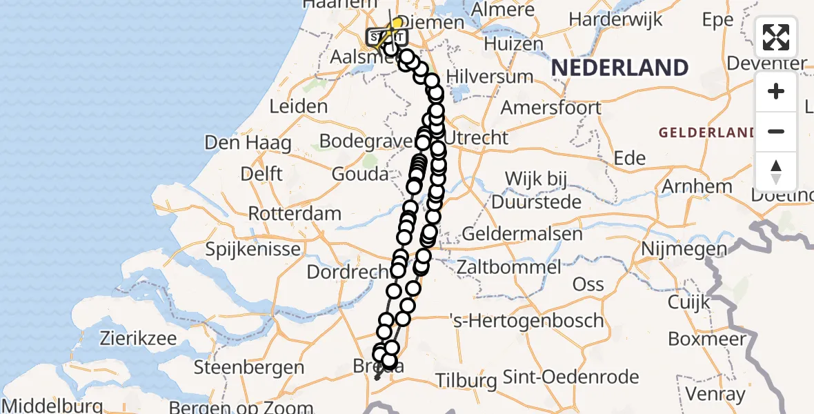 Routekaart van de vlucht: Politieheli naar Schiphol, Amsterdam-Bataviaweg