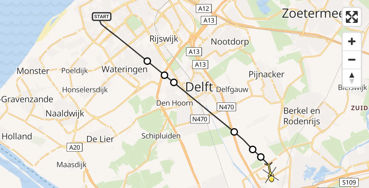 Routekaart van de vlucht: Lifeliner 2 naar Rotterdam The Hague Airport, Kerketuinenweg