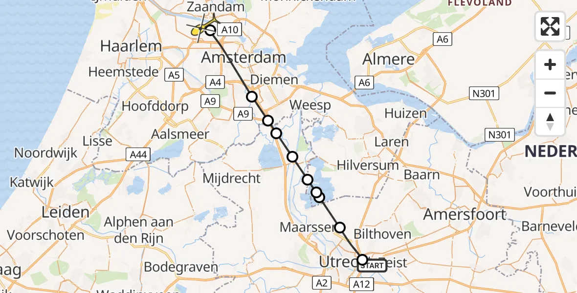 Routekaart van de vlucht: Lifeliner 1 naar Amsterdam Heliport, Toulouselaan