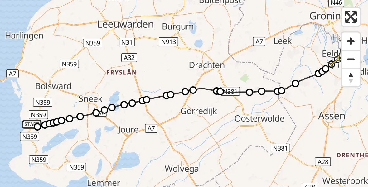 Routekaart van de vlucht: Lifeliner 4 naar Groningen Airport Eelde, Yttingwei