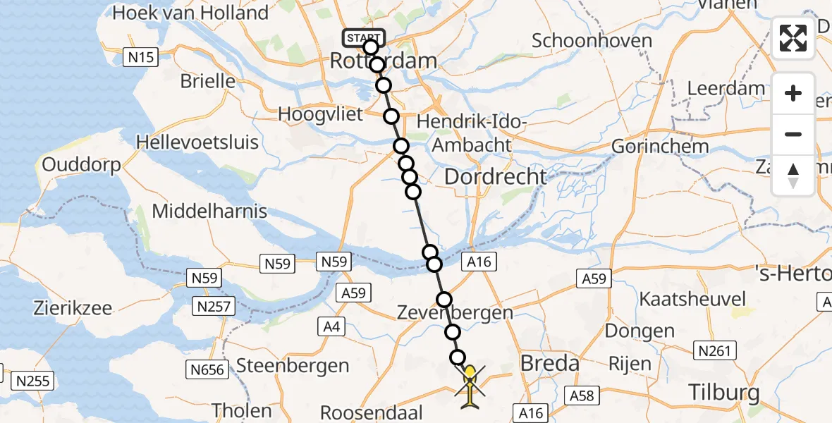 Routekaart van de vlucht: Lifeliner 2 naar Etten-Leur, Buys Ballotlaan