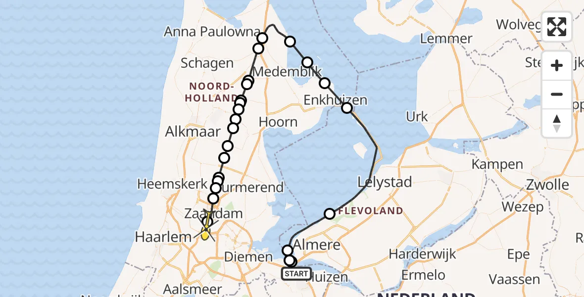 Routekaart van de vlucht: Lifeliner 1 naar Amsterdam Heliport, Amsterdamsestraatweg