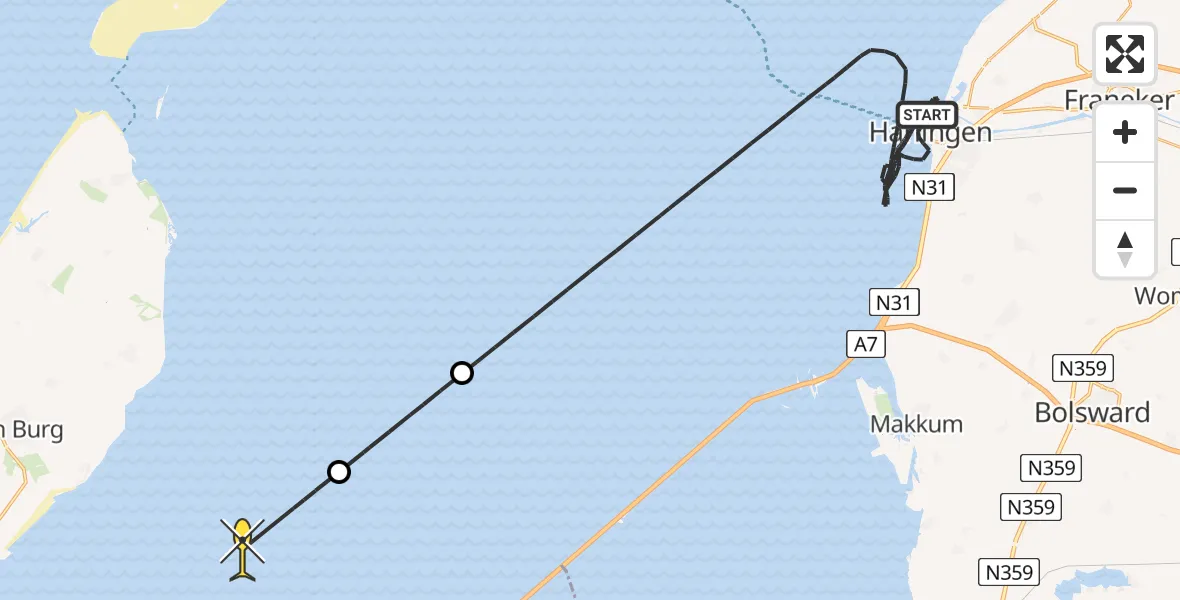 Routekaart van de vlucht: Kustwachthelikopter naar Den Oever, Lange Lijnbaan