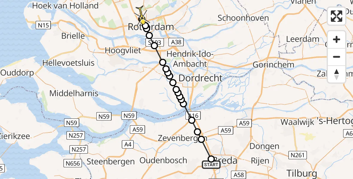 Routekaart van de vlucht: Lifeliner 2 naar Rotterdam The Hague Airport, Kruisstraat