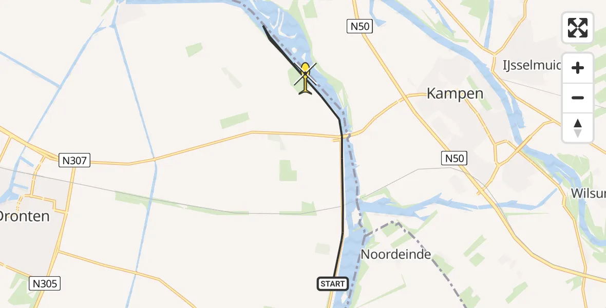 Routekaart van de vlucht: Politiehelikopter naar Dronten, Drontermeerdijk