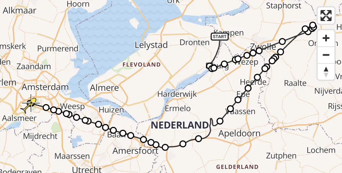 Routekaart van de vlucht: Politieheli naar Schiphol, Drontermeerdijk