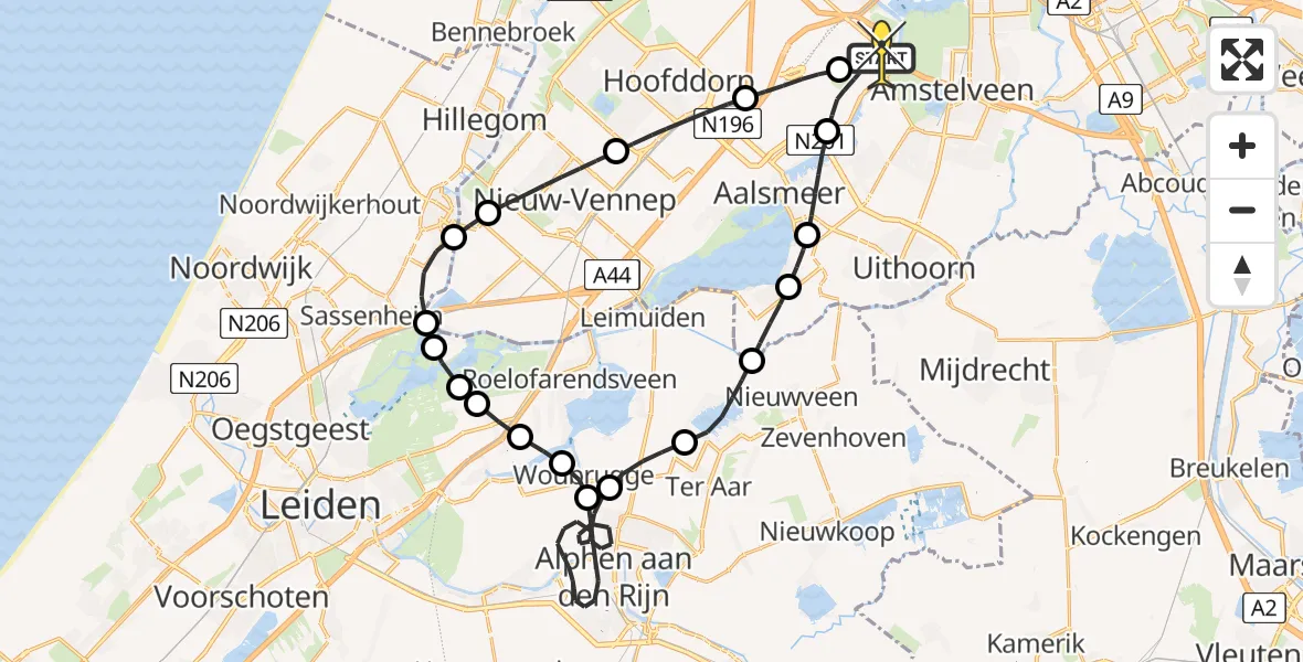 Routekaart van de vlucht: Politieheli naar Schiphol, Amsterdam-Bataviaweg