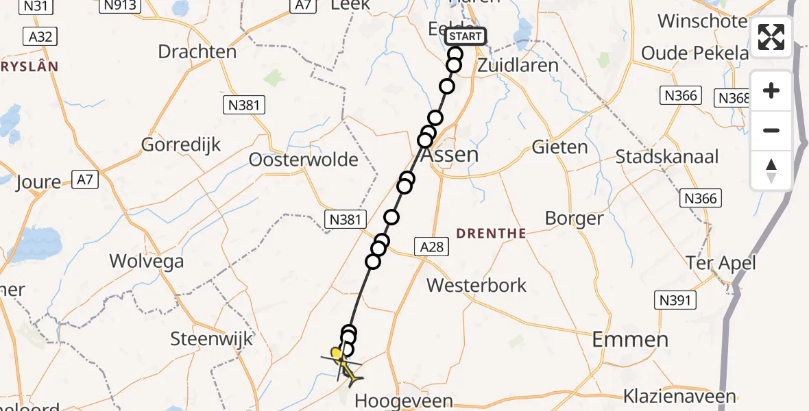 Routekaart van de vlucht: Lifeliner 4 naar Ruinen, Moespot