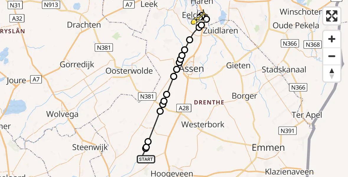 Routekaart van de vlucht: Lifeliner 4 naar Groningen Airport Eelde, Hees