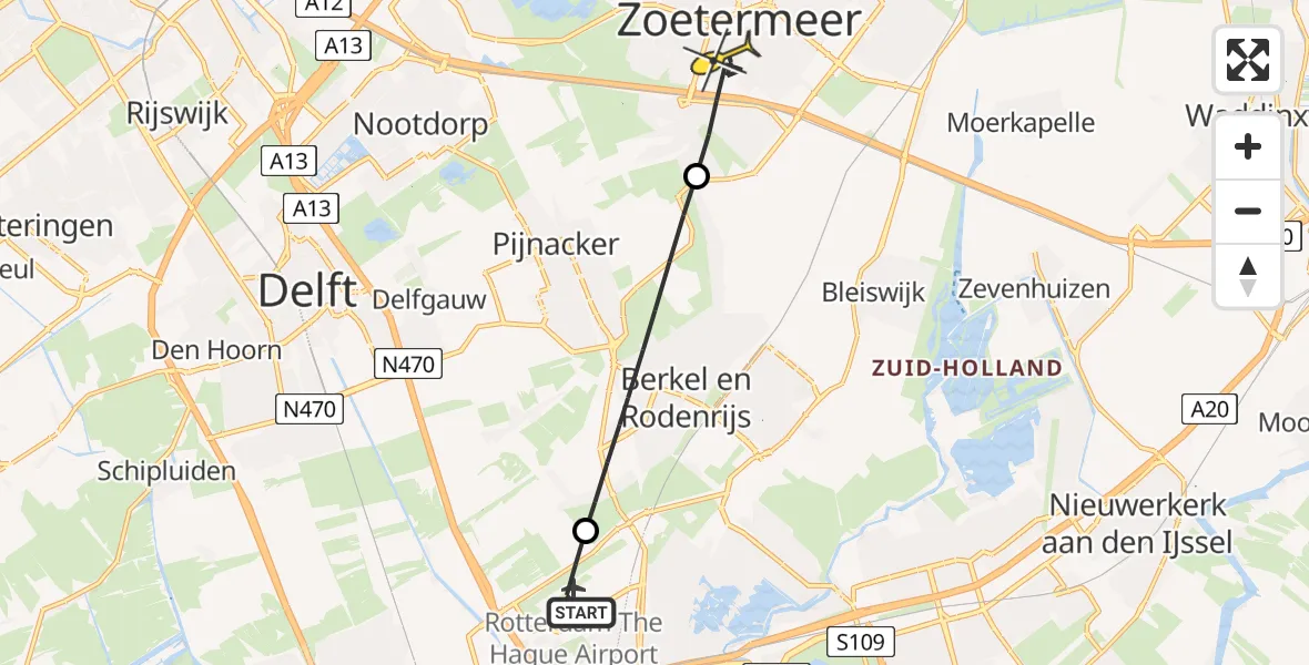 Routekaart van de vlucht: Lifeliner 2 naar Zoetermeer, Willem-Alexanderplantsoen