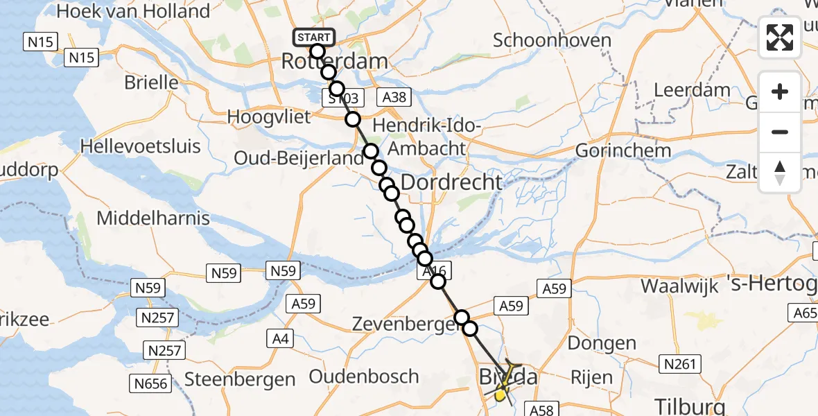 Routekaart van de vlucht: Lifeliner 2 naar Breda, Van der Duijn van Maasdamweg