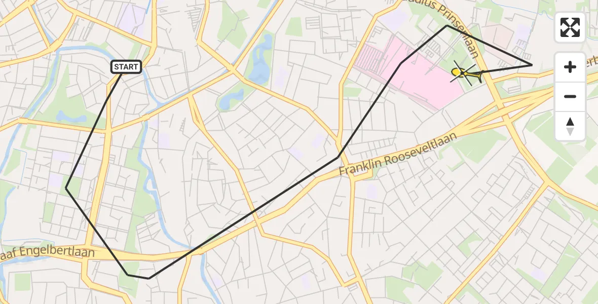 Routekaart van de vlucht: Lifeliner 2 naar Breda, Brahmslaan