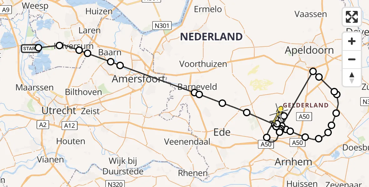 Routekaart van de vlucht: Politieheli naar Deelen, Dirck A. Lambertszkade